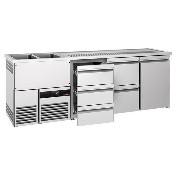 Balcão frigorífico para cerveja PREMIUM - 2500x700mm - 1 porta & 5 gavetas