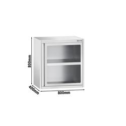 Edelstahl Wandhängeschrank - 800x400mm - mit Glasflügeltür - 800mm hoch
