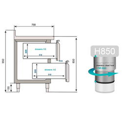 Koelwerkbank Premium PLUS - 1960x700mm - met 1 deur & 4 laden & met achterwand