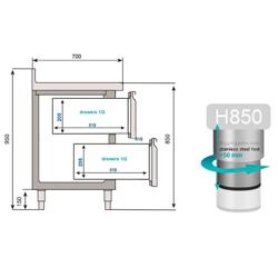 Холодильний стіл Premium PLUS - 2452x700 мм - 8 висувних шухляд та бортик