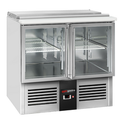 Saladette PREMIUM - 903mm - 2 glazen deuren - met ingang voor 2x GN & 3x GN 1/6 & Roestvrijstalen deksel
