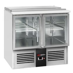 Salátahűtő pult PREMIUM - 903 mm - 2 üvegajtó - süllyesztett GN-feltéthűtővel, 2x GN 1/1 & 3x GN 1/6 számára - rozsdamentes acél fedél