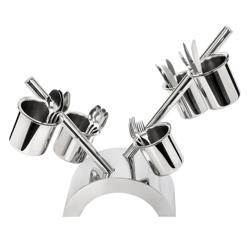 Condiment & Cutlery Holder - 360x200mm - Height: 590mm - Stainless steel - with 5 containers - removable cutlery container