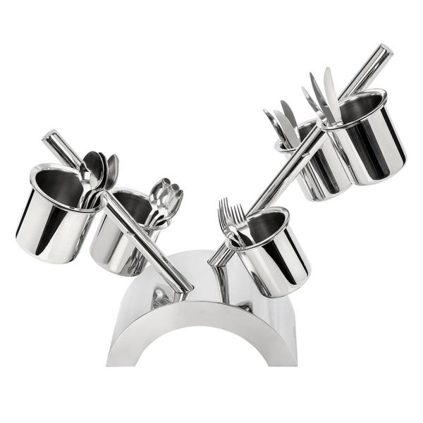 Condiment & Cutlery Holder - 360x200mm - Height: 590mm - Stainless steel - with 5 containers - removable cutlery container