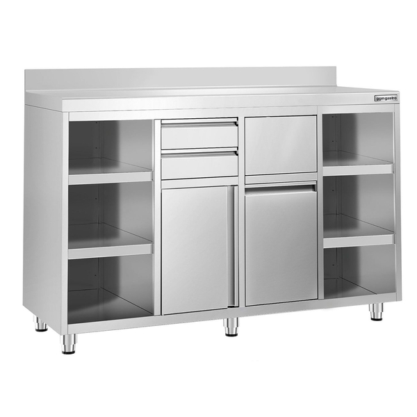 Work cabinet - for coffee machine - 1600x600mm - with knocker, 2 drawers, 2 doors & upstand