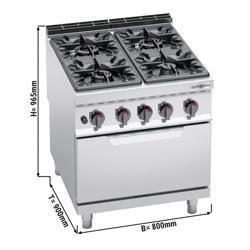Gasfornuis - Lorenzo 900 - 800x900mm - 34,5 kW - 4 pits - incl. gas statische oven - 7,8 kW