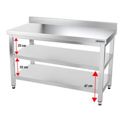 Edelstahl Arbeitstisch PREMIUM - 1400x700mm - mit Grundboden & Aufkantung