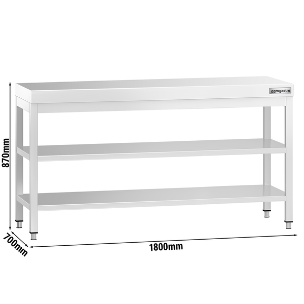 Paslanmaz Çelik Çalışma Tezgahı PREMIUM- 1800x700mm  - Alt Raflı,  Ara Raflı