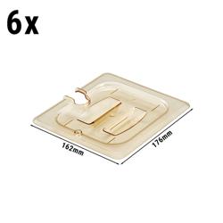 (6 szt.) CAMBRO | H-PAN™ - Żaroodporne pokrywki GN 1/6 - z wycięciem i uchwytem - bursztynowe