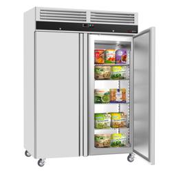 Vrieskast RVS ECO - GN 1/1 - EN 600x400 - 1480mm - 1200liter - tot -18°C - met 2 deuren - geforceerde koeling, automatische ontdooiing & slot - Zwart