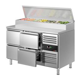 Hűtött előkészítő asztal PREMIUM - 1360x700 mm - 4 fiókos - GN 1/3 7x feltéthűtő