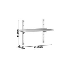 Mensola a parete in acciaio inox PREMIUM - 1200x300mm - con 1 ripiano