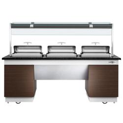 Buffet warmhoud DUBLIN - 2300mm - met 3 chafing dishes & zwenkwielen