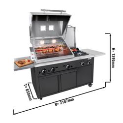 Commercial Gas BBQ Grill Station - 22.5 kW - LPG & Natural Gas - AISI 304 Stainless - Rotisserie - Black