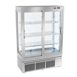 4-Sided Glass Display Fridge - 855L - 1320mm - Double glazing - square - with 3 glass shelves - 2 sliding glass doors - Silver