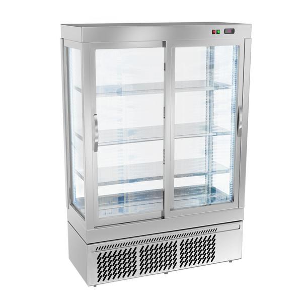 Panoramische koelvitrine - 855 liter - 1320mm - 2-deurs - met 3 glazen plateaus - zilver