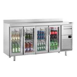 Frigider Bar Profesional PREMIUM PLUS - 2452x600 mm - 690 L - 4 uși din sticlă, uși batante, bordură spate 100 mm & sertar pentru zaț de cafea (knock box)
