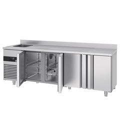 Koelwerkbank PREMIUM - 2360x700mm - met 4 deuren, 1 spoelbak links & achterwand