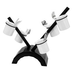 Condiment & Cutlery Holder - 360x200mm - Height: 590mm - Stainless steel - with 5 containers - removable cutlery container - Black & White