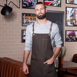 KARLOWSKY | Cross-Back Bib Apron Urban X-Style – Chocolate - 680×800 mm - 100% Cotton - Leather Straps
