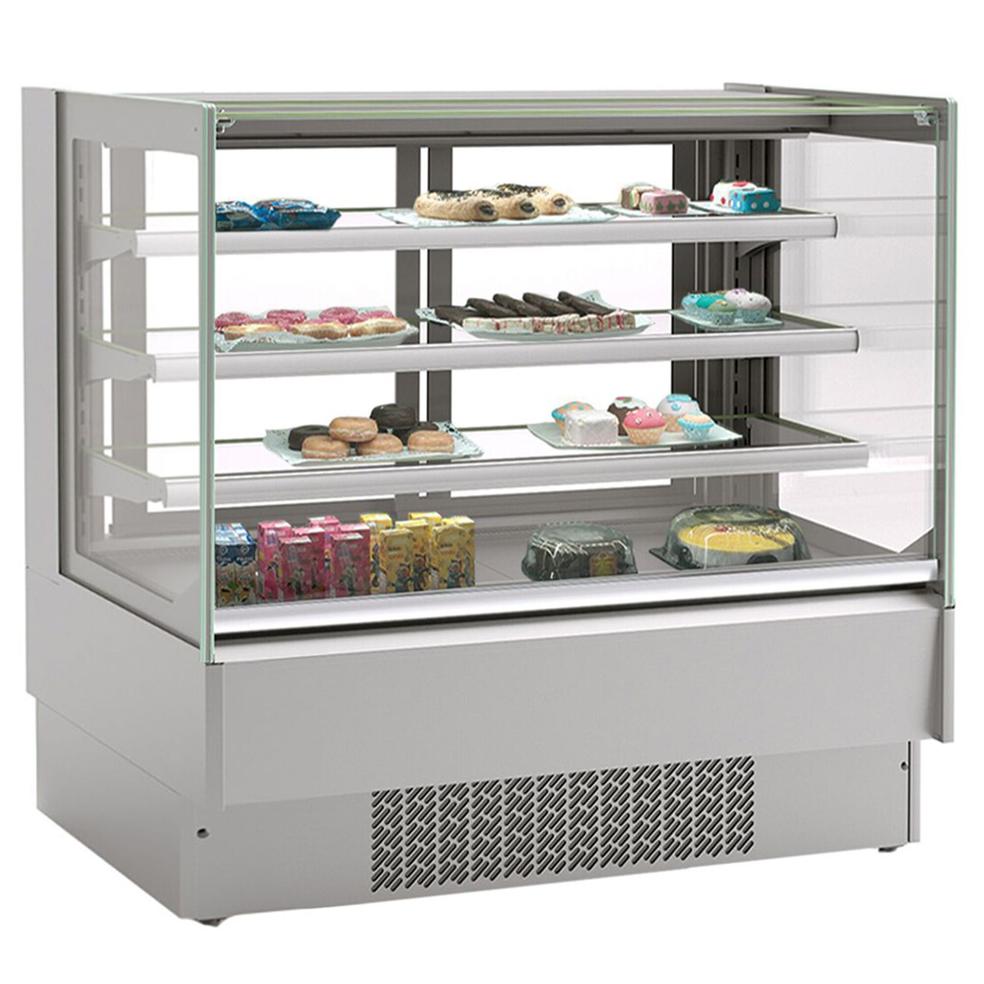 Vitrine à pâtisserie réfrigérée - 274L - 978mm - Double vitrage - avec 3 étagères - portes coulissantes vitrées arrière