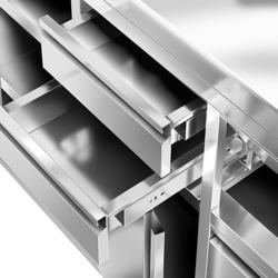 Arbeitsschrank - für Kaffeemaschine - 1200x600mm - mit 2 Schubladen, 1 Tür, Mülleimer & Aufkantung