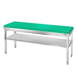 Mesa de trabajo de acero inoxidable PREMIUM - 2,0 m - con estante inferior - incluye tabla de cortar en verde