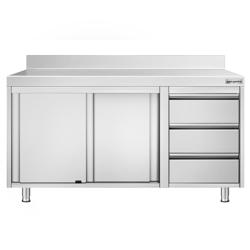 Edelstahl Arbeitsschrank PREMIUM - 1400x700mm - mit 3 Schubladen rechts & Aufkantung