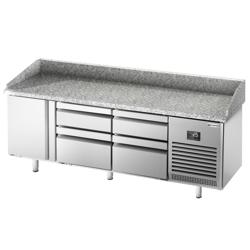 Mesa pizzera refrigerada PREMIUM PLUS - 1980x700mm - encimera de granito - con 1 puertas ciegas y 4 cajones