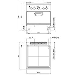 Elektrisch platenfornuis - 18,68 kW - incl. elektrische heteluchtoven - 4,68 kW