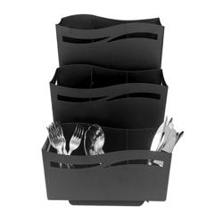 Cutlery Pot Holder - Stainless steel - with 3x 3 shelves - Black