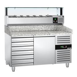 Commercial Refrigerated Pizza Prep Counter PREMIUM - 1500x800 - 1 Door - 7 Drawers - Top Display Rail LED - 5x GN 1/3 + 1x GN 1/2