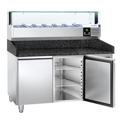 Rashladni pult za pripremu pizze PREMIUM - 1500x800 mm - sa 2 vrata - uklj. Rashladna nadograđena vitrina LED - 5x GN 1/5 + 1x GN 1/2