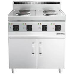 Fogão elétrico - 4 placas redondas (10,4 kW) incl. estrutura de base | Cozinha | Fogões Cozinha profissional | Forno