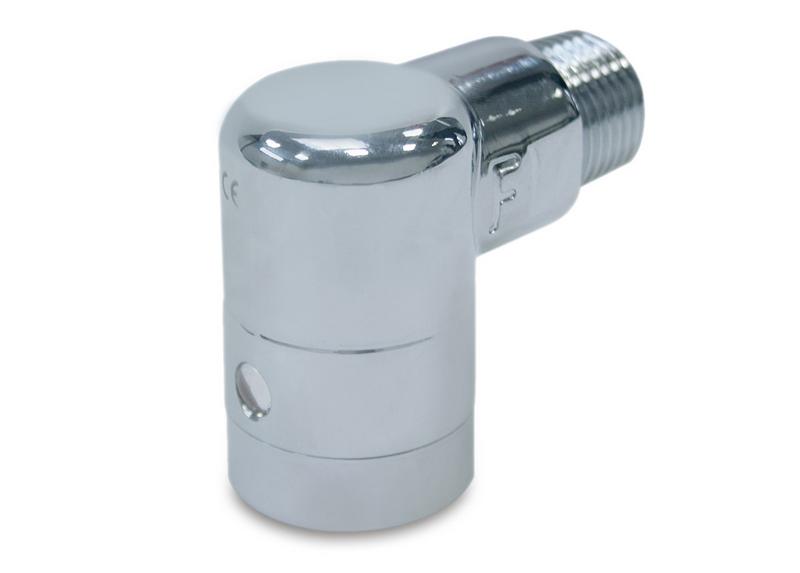 Tomada de gás de segurança 1/2" - 46x53,7mm - Latão cromado - Norma EN 15069 - com elemento de corte térmico & DVGW registado & para mangueiras de segurança DIN 3383-1 & joelho de rosca de fixação na parede