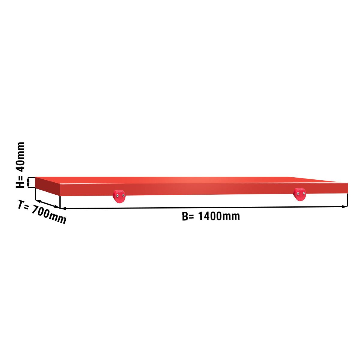 Planche à découper pour table de travail - 1400x700 mm - Conforme HACCP - Rouge