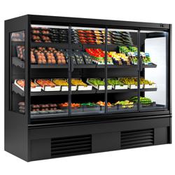 Supermarkt-wandkoelmeubel - 2580mm - met 4 dubbelglas glazen draaideuren & 2 schappen - 1408 liter - zwart