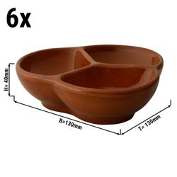(6 buc) Bol Tapas 3 compartimente | CLASSICO - Steingut - pătrat - 130x130 mm - compatibil mașină de spălat vase; pentru cuptor cu microunde și cuptor până la 230 °C - Maro