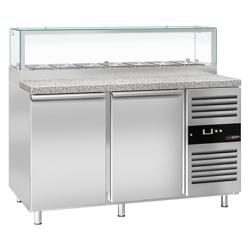 Saladette PREMIUM - 1510mm - 2 deuren - met glazen opzetvitrine voor 7x GN 1/3 - granieten werkblad