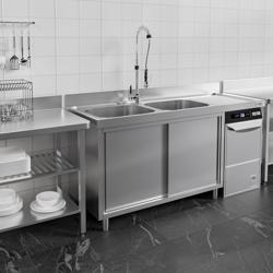 Plonge inox professionnelle PREMIUM - 1800x700mm - 2 bacs à gauche - passage lave-vaisselle à droite