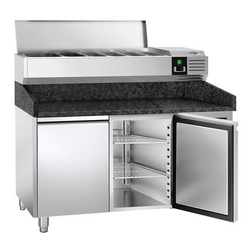 Rashladni pult za pripremu pizze PREMIUM - 1500x800 mm - sa 2 vrata - uklj. Rashladna nadograđena vitrina - 6x GN 1/3