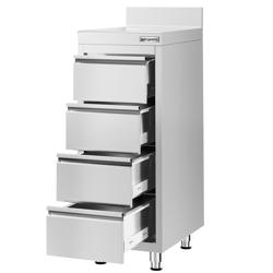 Meuble bas à tiroirs PREMIUM - Acier inoxydable - avec 4 tiroirs & dosseret - 400x600mm