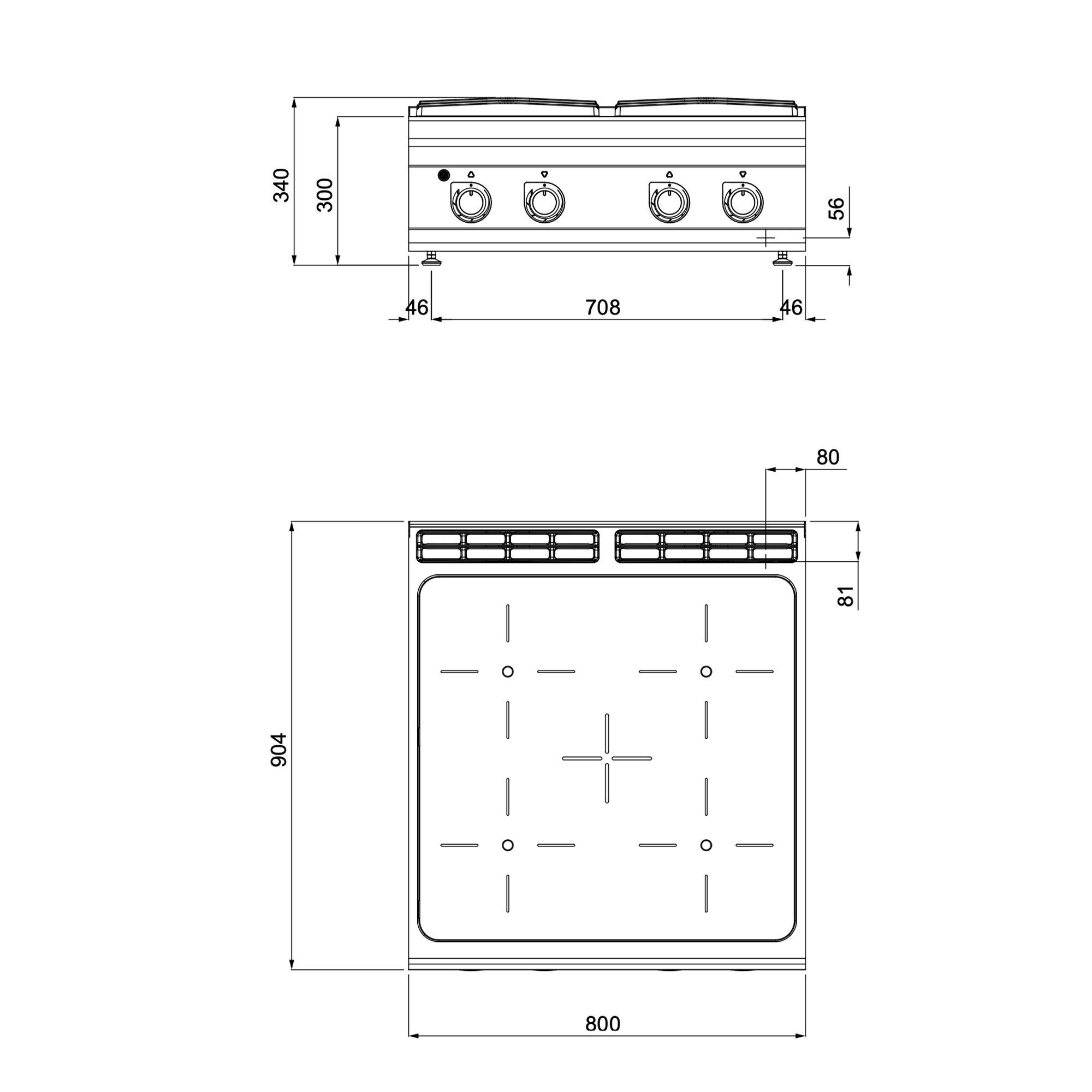 Réchaud vitrocéramique à poser - 16kW - 4 foyers infrarouges