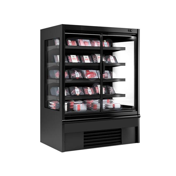 Vitrine murale réfrigérée - 1330mm - 455L - avec 2 portes battantes vitrées & 4 étagères - Noir