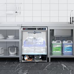 Lavastoviglie professionale sottobanco - Touch - 3,6kW - con dosatori detergente e brillantante + pompa di scarico