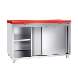 Tavolo armadiato in acciaio inox PREMIUM - 1800x700mm - con anta scorrevole senza alzatina, inclusa tagliere	