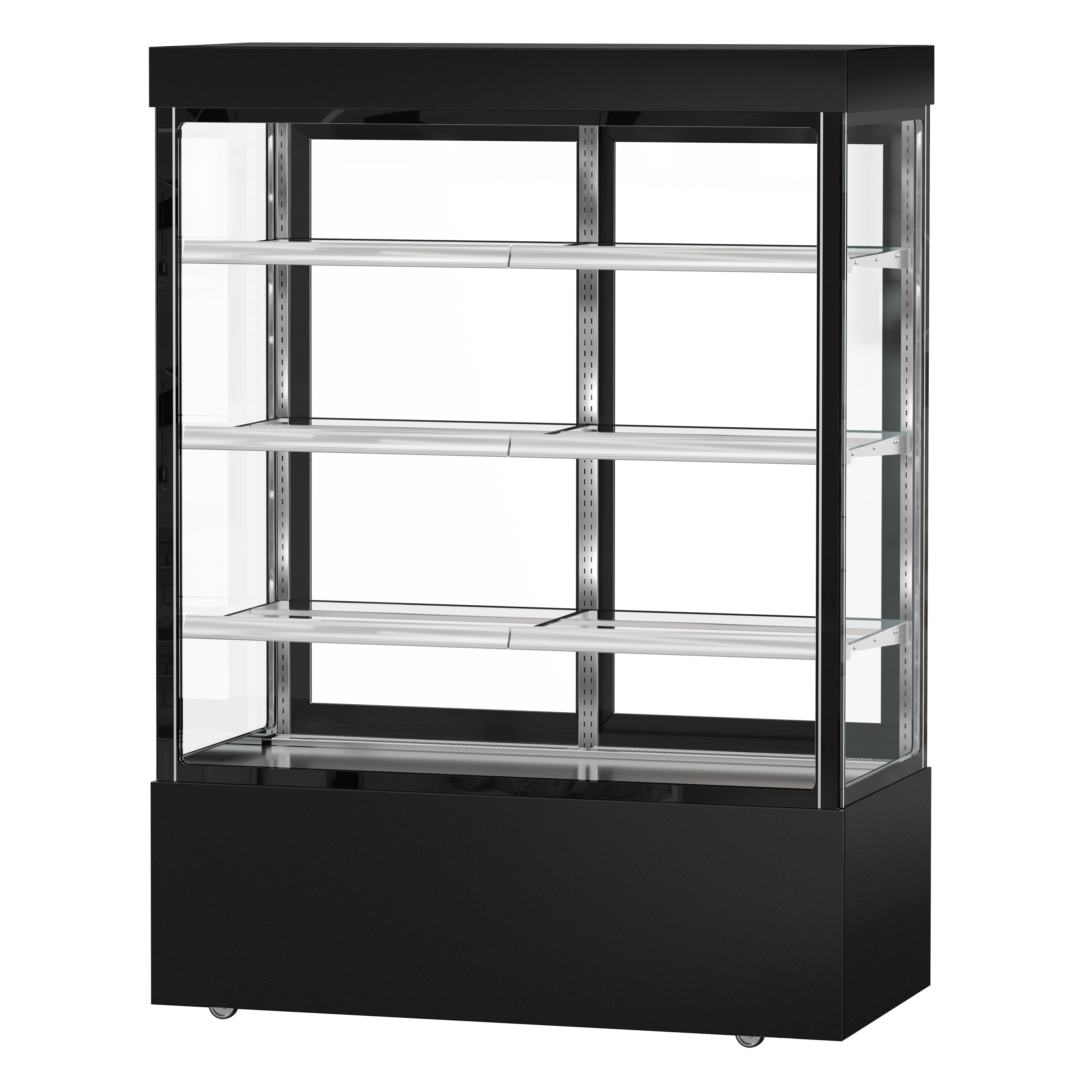 Vitrine réfrigérée 4 faces vitrées MADRID - 1010L - 1500mm - Double vitrage - avec 3 étagères en verre - portes coulissantes vitrées arrière - Noir mat