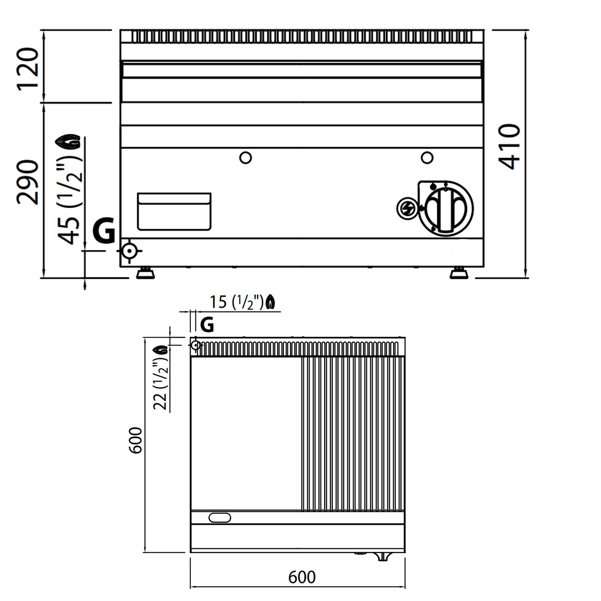 Plaque de cuisson à gaz - 8 kW - lisse & rainurée