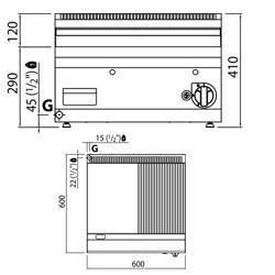 Gas stekbord - 8 kW - Slät/räfflad (1/2–1/2) - Stekyta: 596x430 mm - bordsmodell