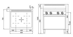 موقد بالأشعة تحت الحمراء LORENZO 700 - 800x714x1.040mm - 12,80 kW - 4 مناطق طهي - خزانة قاعدة مفتوحة